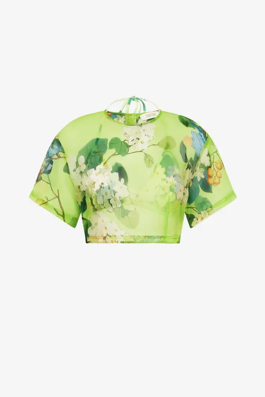 Indie Sleeve Top - Hydrangea Print in Lime made by LEO LIN