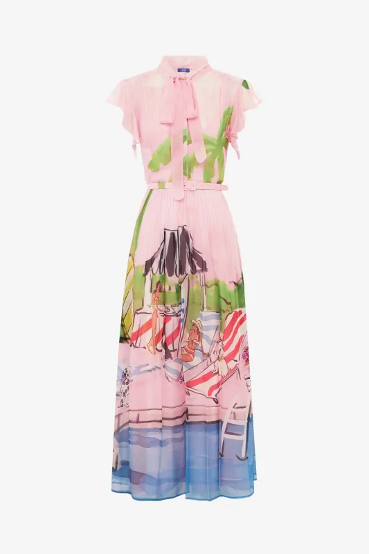 Grace Flutter Sleeve Midi Dress - Riviera Print made by LEO LIN