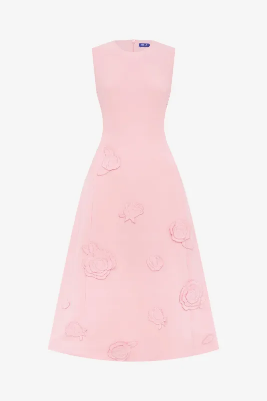 Cleo Appliqué Sleeveless Midi Dress - Blush Pink sold by LEO LIN