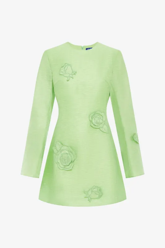 Suzanne Appliqué Long Sleeve Mini Dress - Juniper Green made by LEO LIN