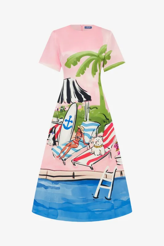 Caroline Short Sleeve Midi Dress - Riviera Print made by LEO LIN