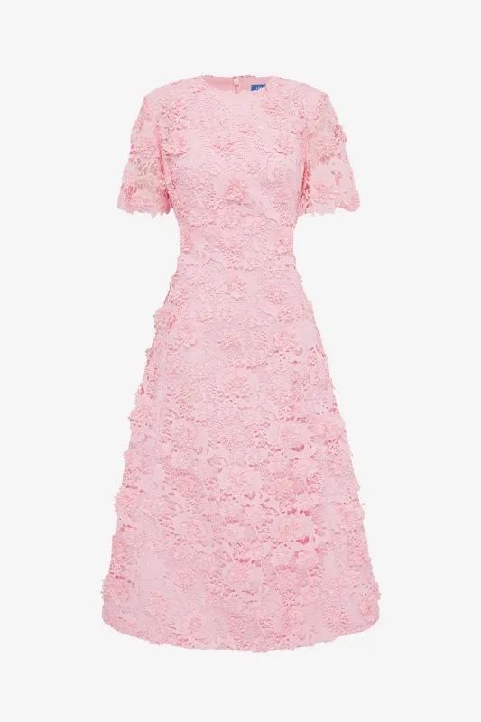 Caroline Lace Short Sleeves Midi Dress - Blush Pink sold by LEO LIN