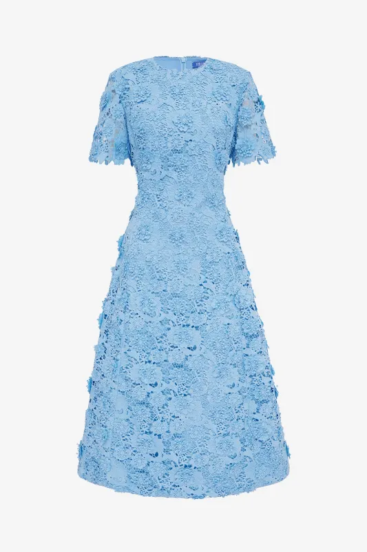 Caroline Lace Short Sleeves Midi Dress - Pastel Blue made by LEO LIN