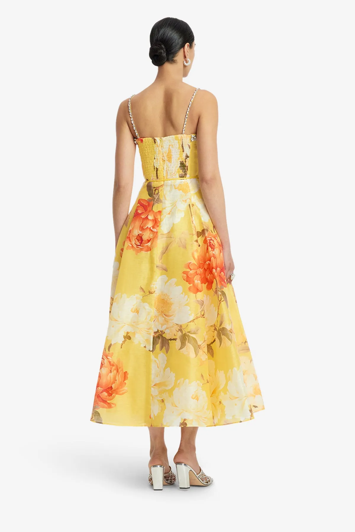 Mariela Embellished Midi Dress - Peony Print in Yellow sold by LEO LIN product image thumbnail 5