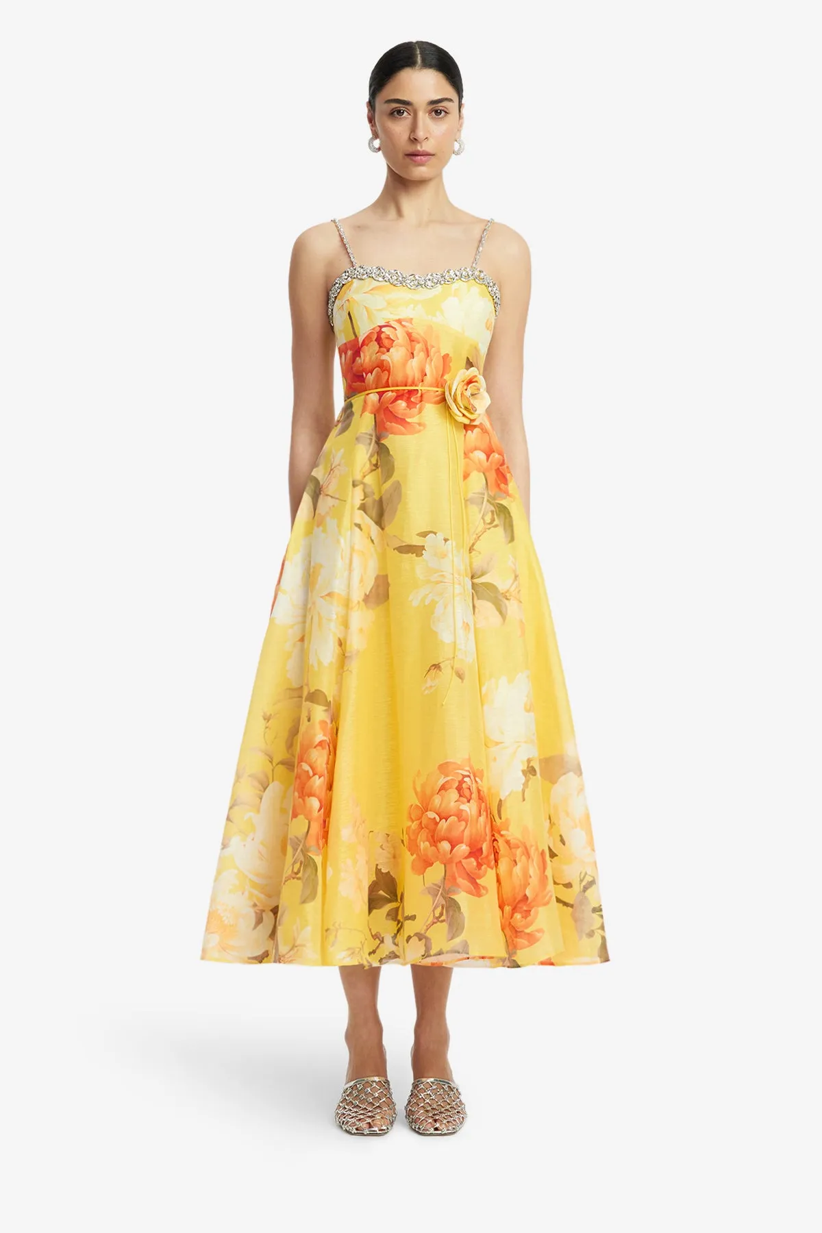 Mariela Embellished Midi Dress - Peony Print in Yellow sold by LEO LIN product image thumbnail 2