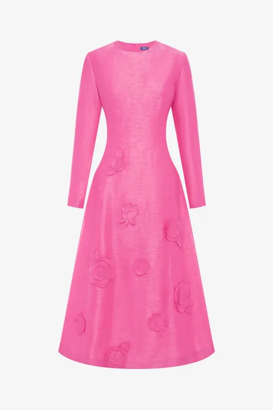 Amira Long Sleeve Petal Midi Dress - Fuchsia sold by LEO LIN