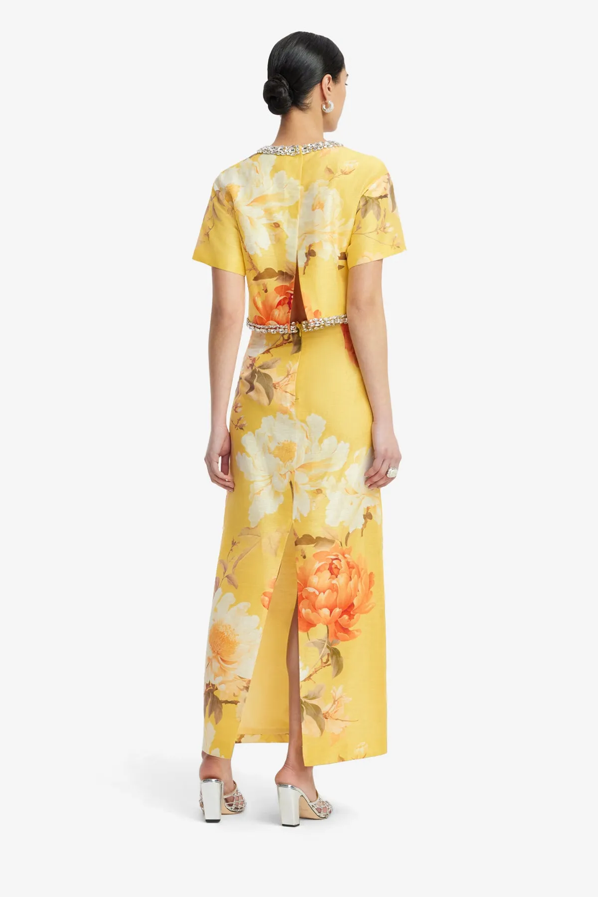 Indie Embellished Sleeve Top - Peony Print in Yellow sold by LEO LIN product image thumbnail 5