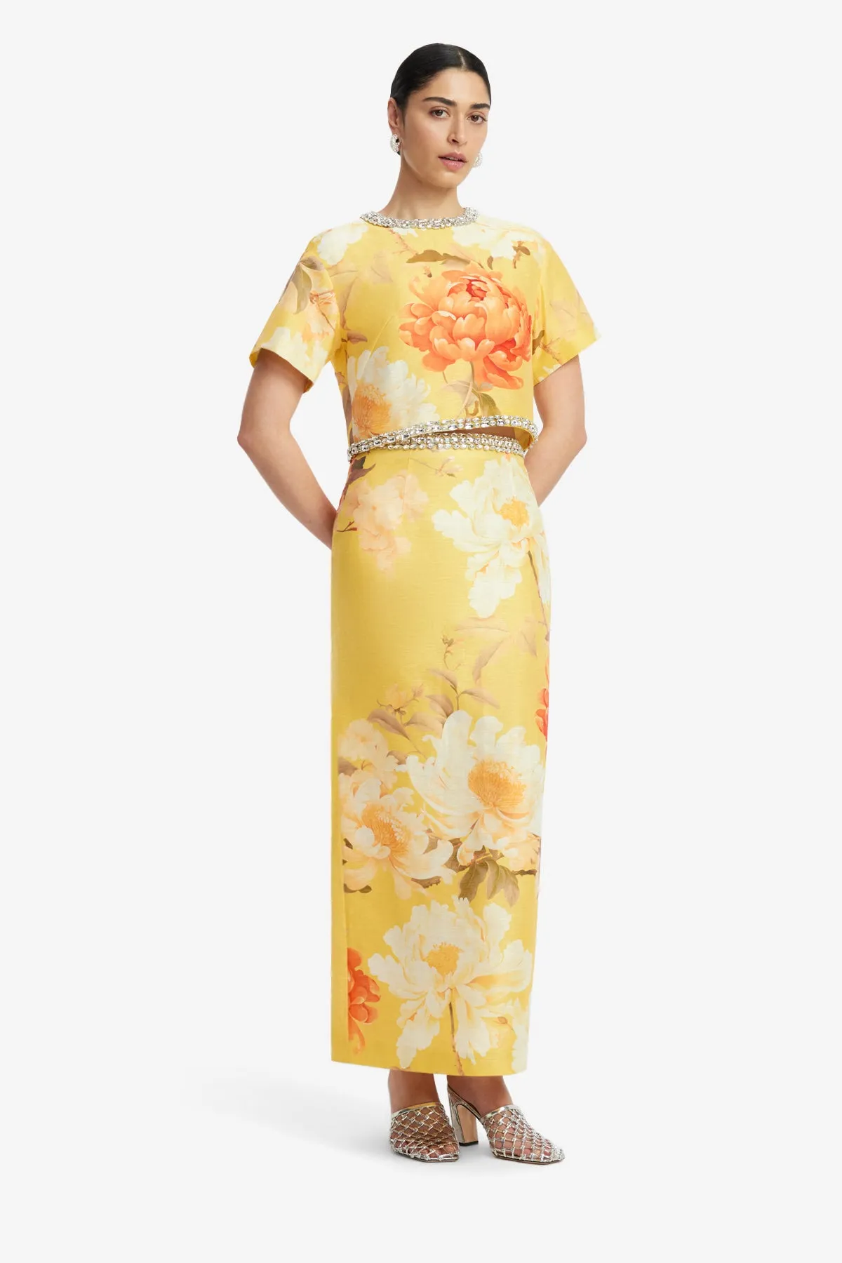Indie Embellished Sleeve Top - Peony Print in Yellow sold by LEO LIN product image thumbnail 3