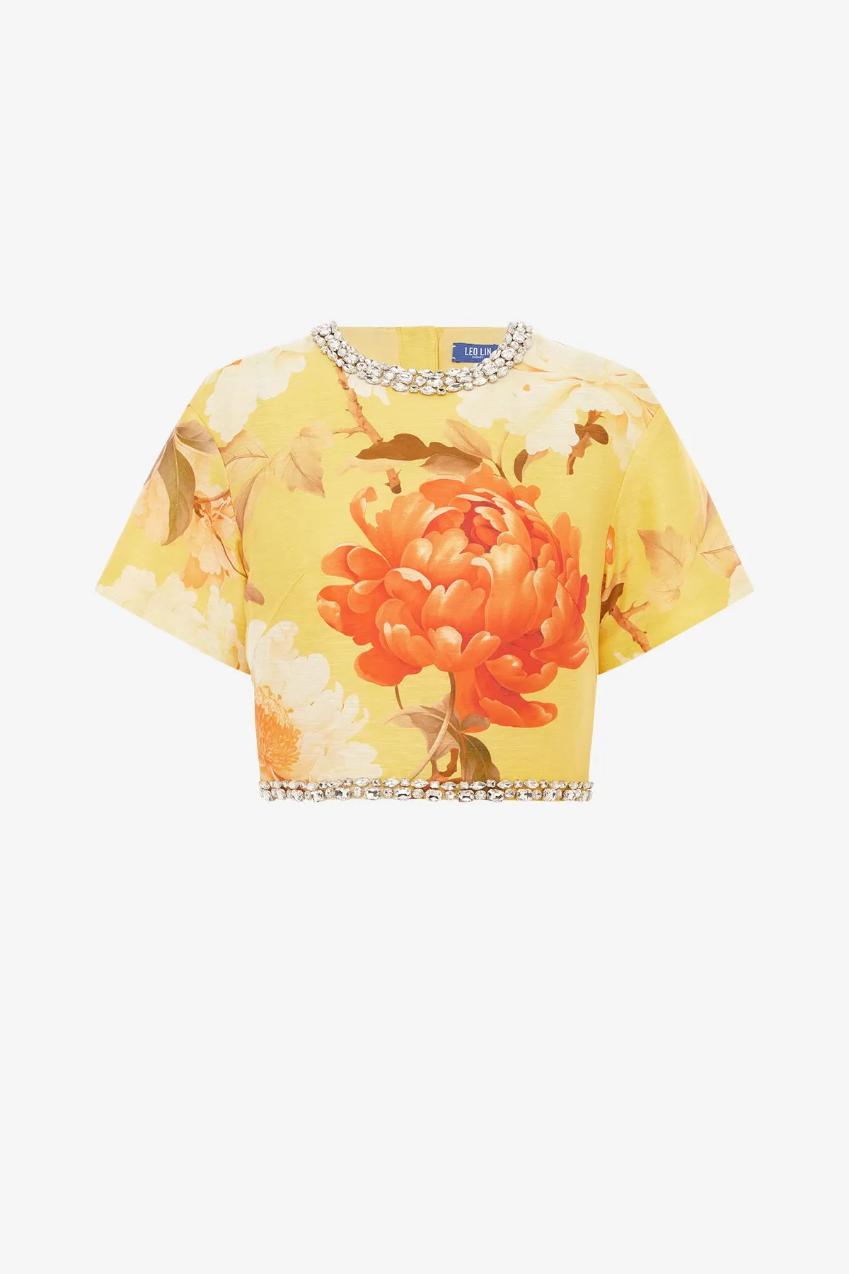 Indie Embellished Sleeve Top - Peony Print in Yellow sold by LEO LIN