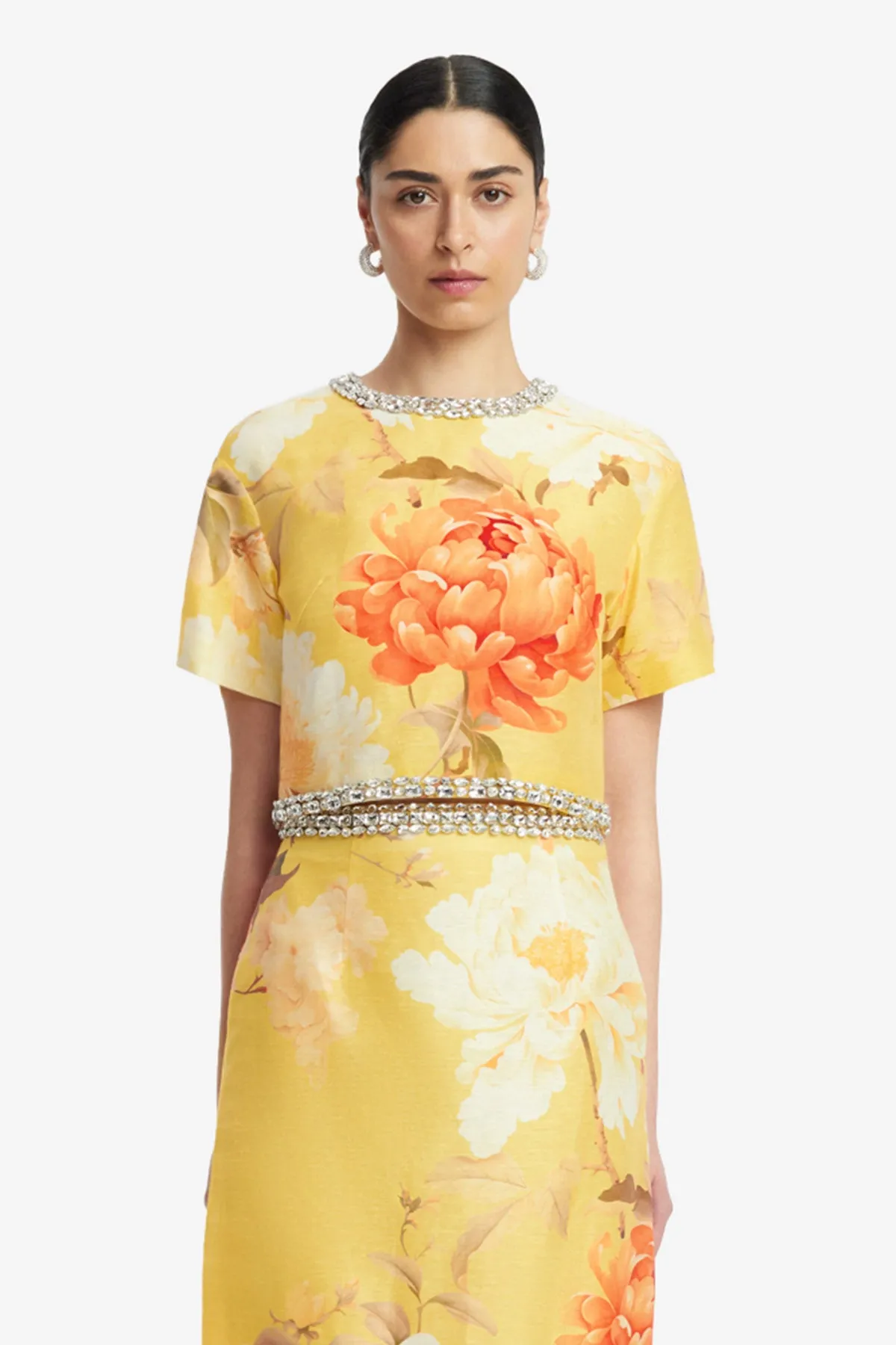 Indie Embellished Sleeve Top - Peony Print in Yellow sold by LEO LIN product image thumbnail 2