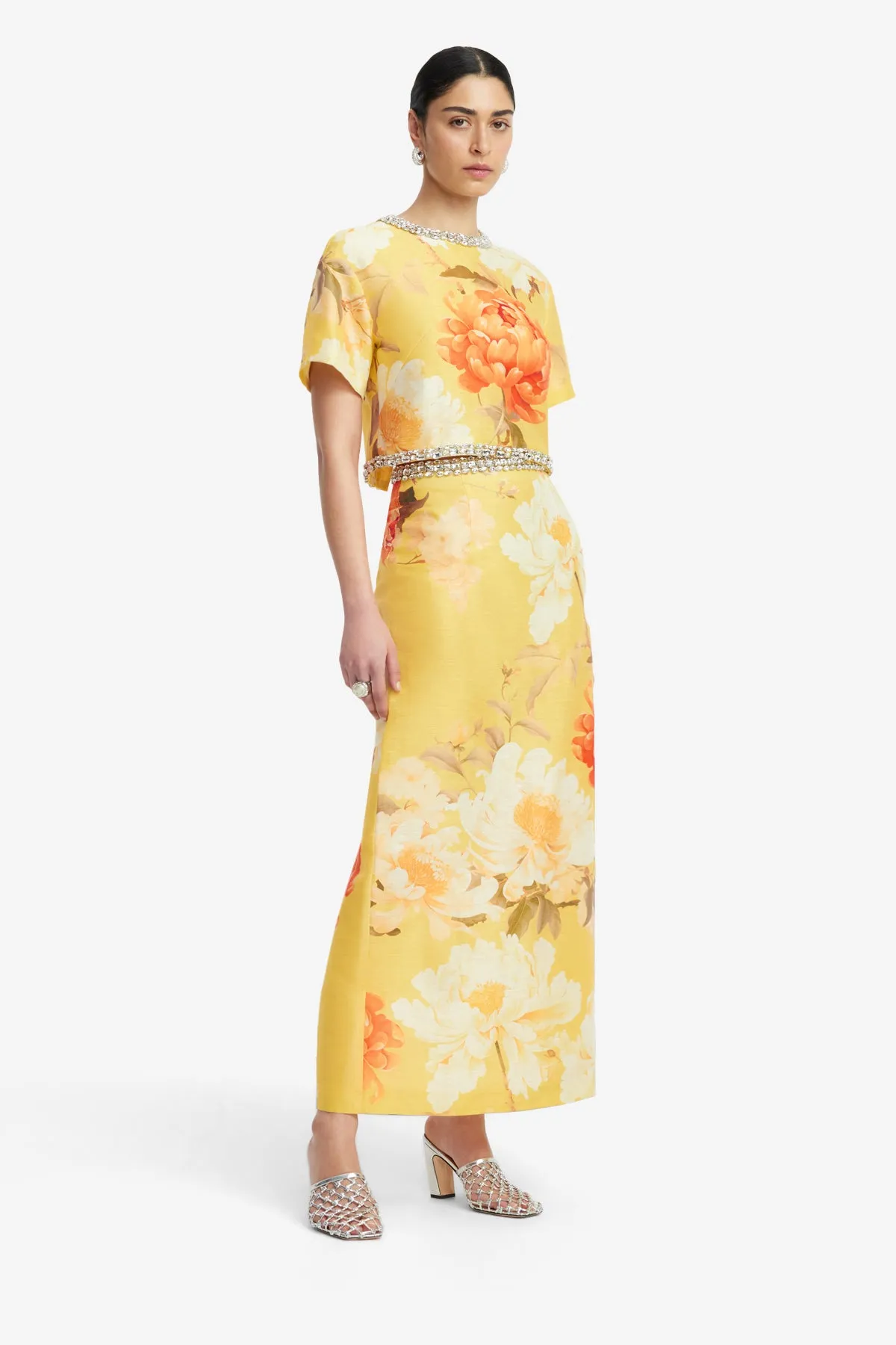 Indie Embellished Sleeve Top - Peony Print in Yellow sold by LEO LIN product image thumbnail 4