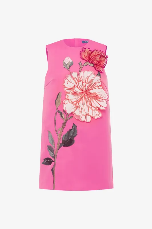 Yvonne Appliqué Floral Mini Dress - Peony Print in Fuchsia made by LEO LIN