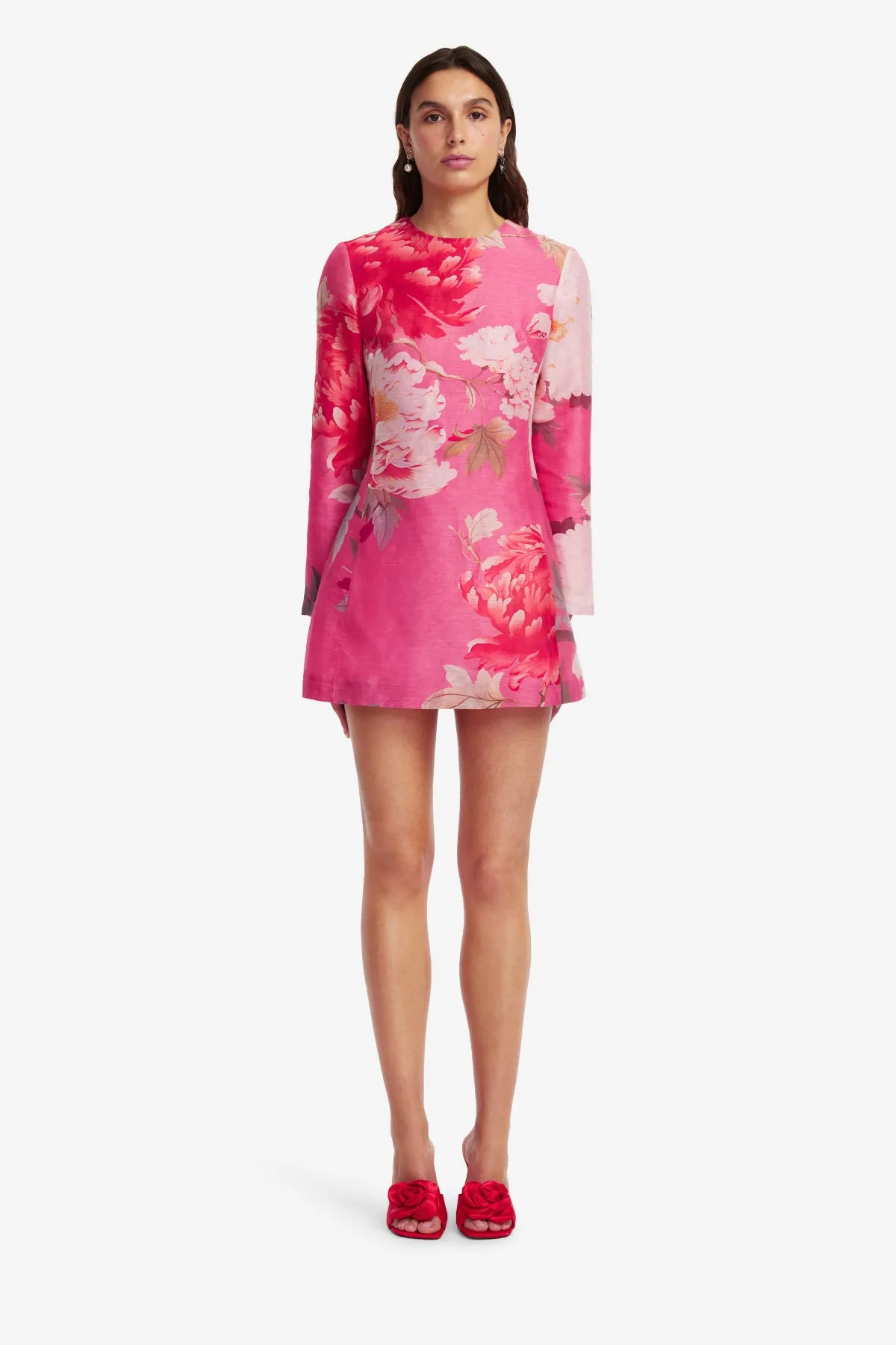 Aliza Long Sleeve Mini Dress - Peony Print in Fuchsia sold by LEO LIN product image thumbnail 2