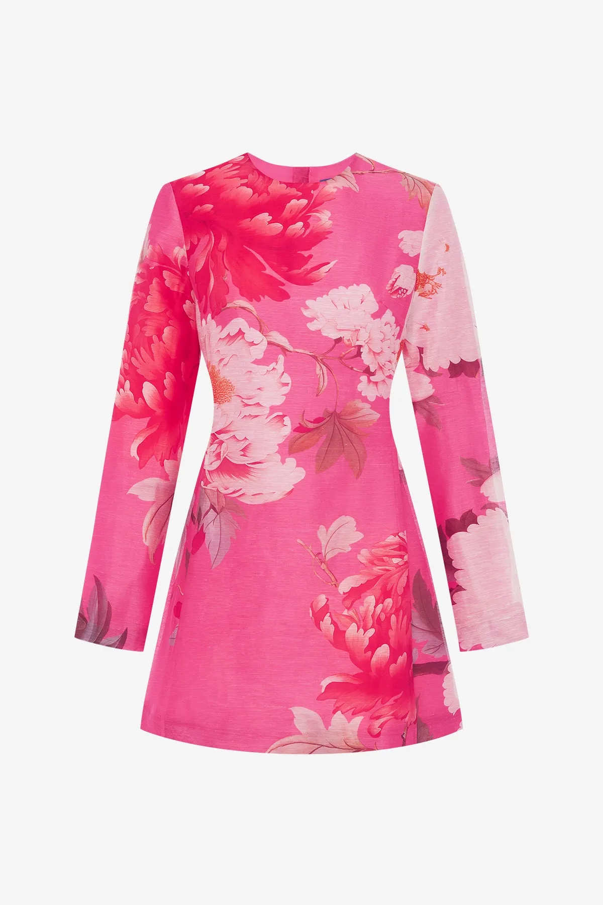 Aliza Long Sleeve Mini Dress - Peony Print in Fuchsia sold by LEO LIN