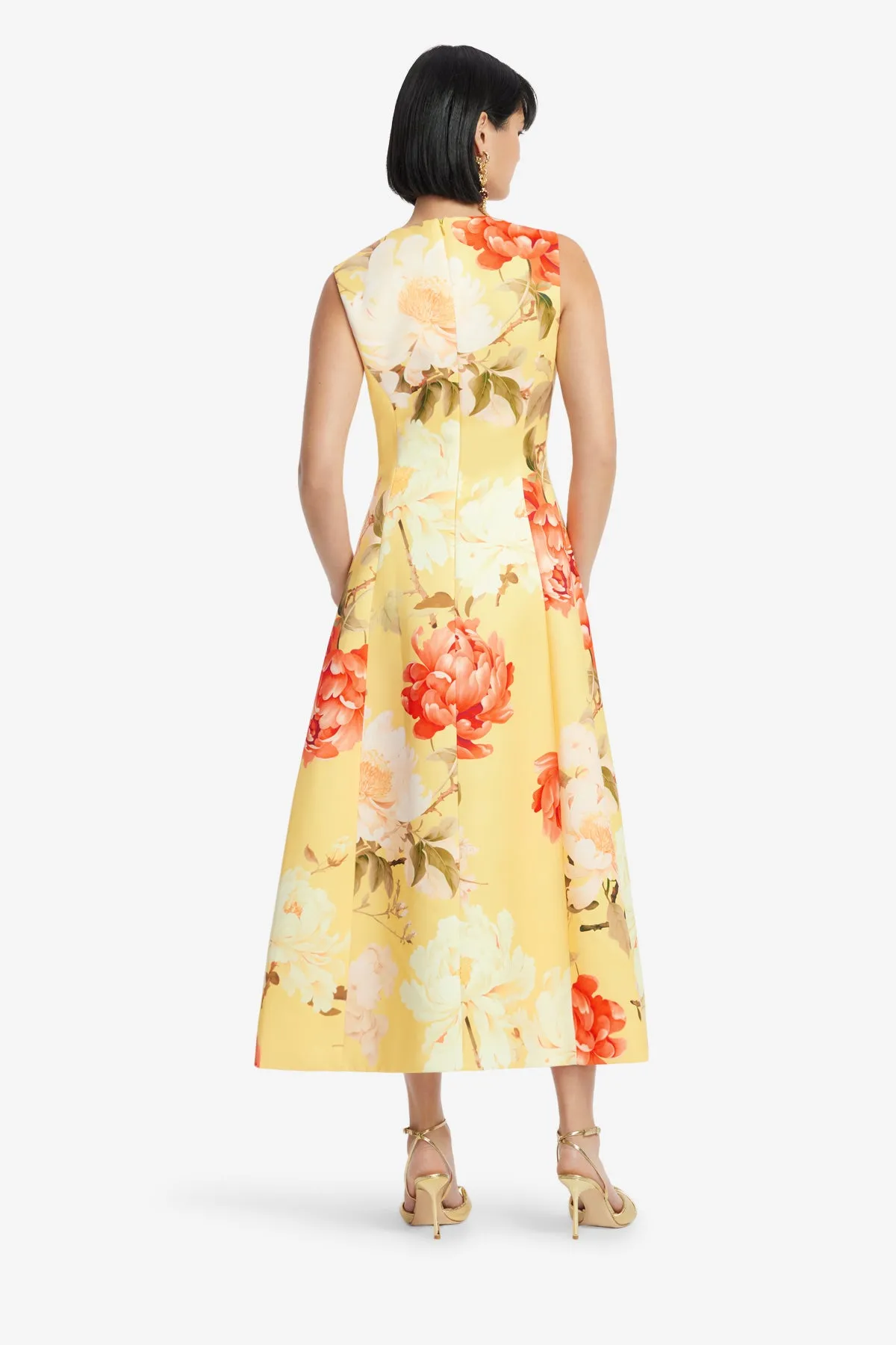 Cleo Sleeveless Midi Dress - Peony Print in Yellow sold by LEO LIN product image thumbnail 5