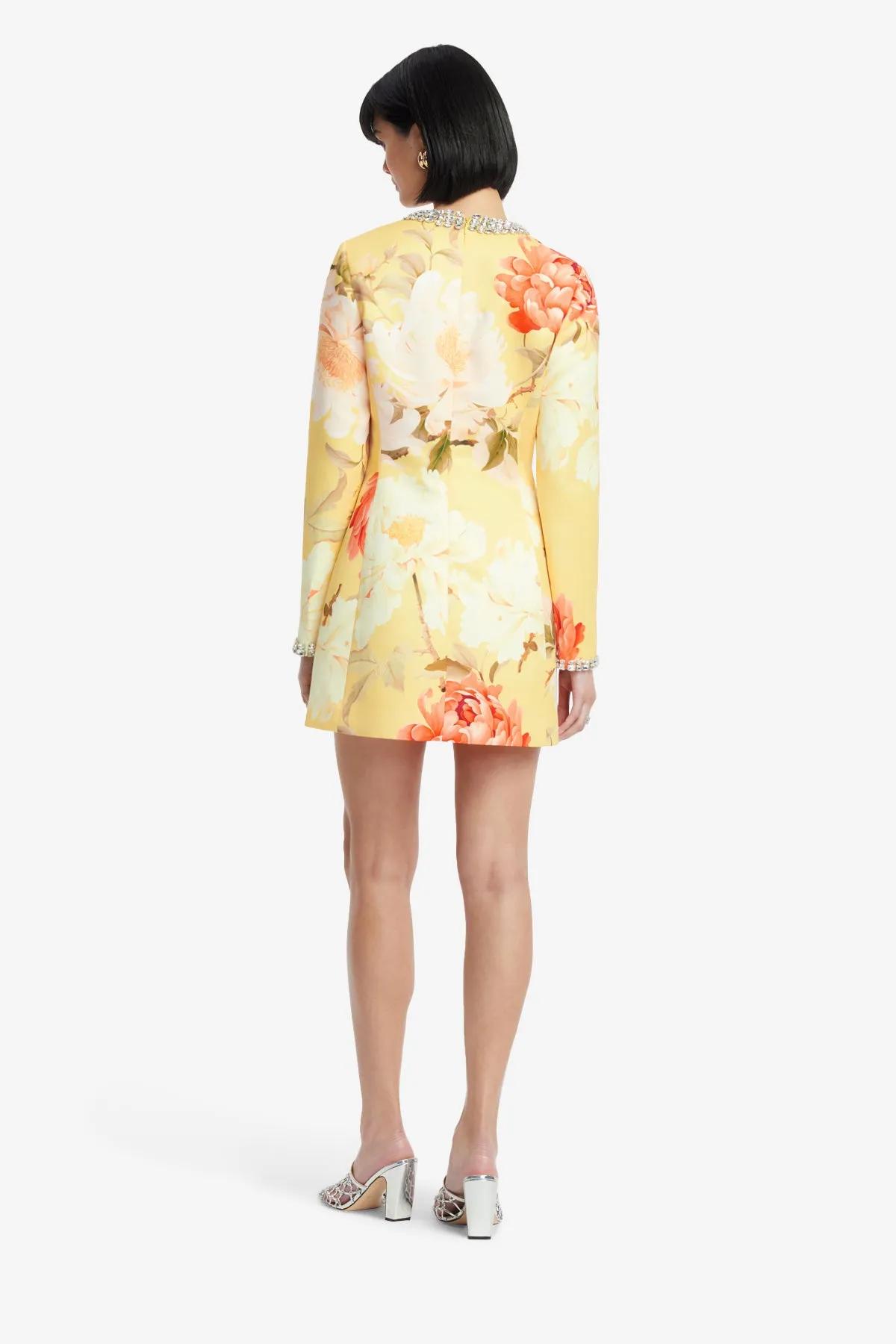 Aliza Embellished Long Sleeve Mini Dress - Peony Print in Yellow sold by LEO LIN product image thumbnail 5