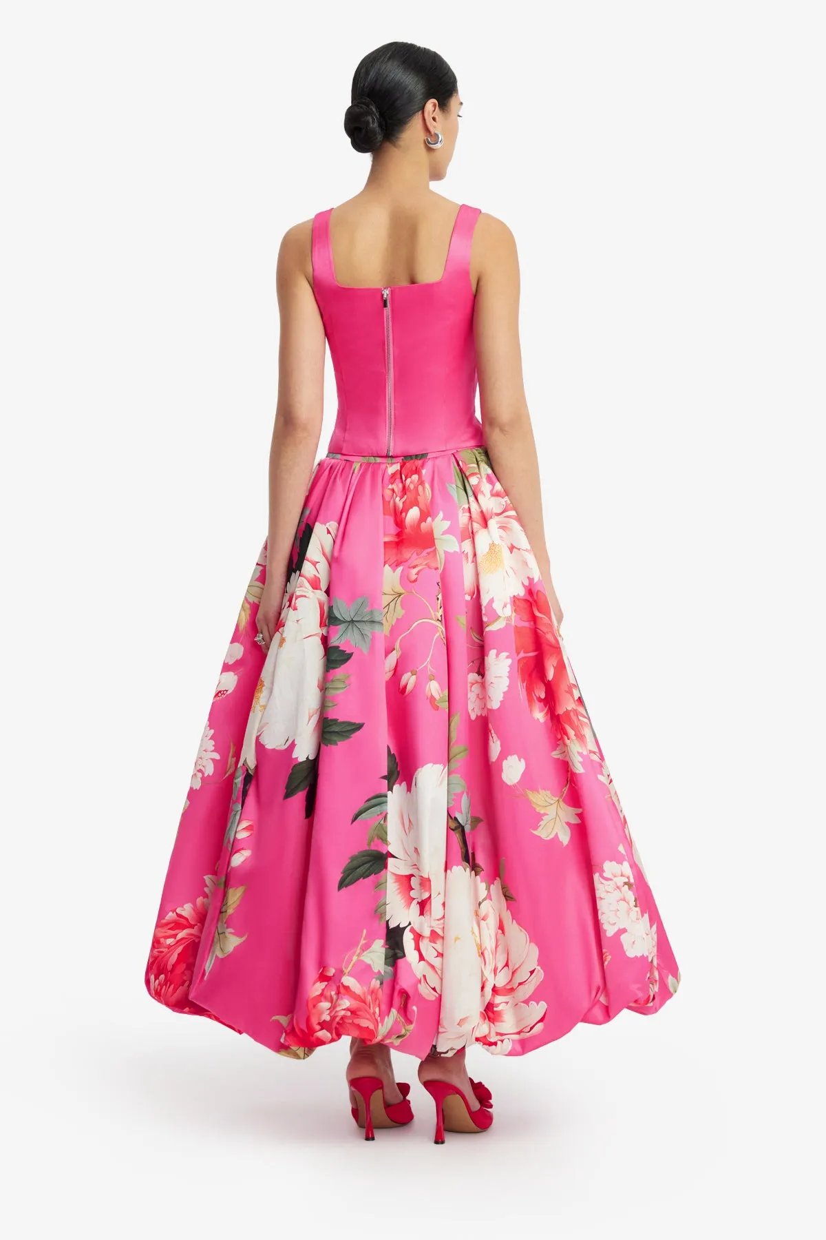 Victoria Puff Maxi Skirt - Peony Print in Fuchsia sold by LEO LIN product image thumbnail 5