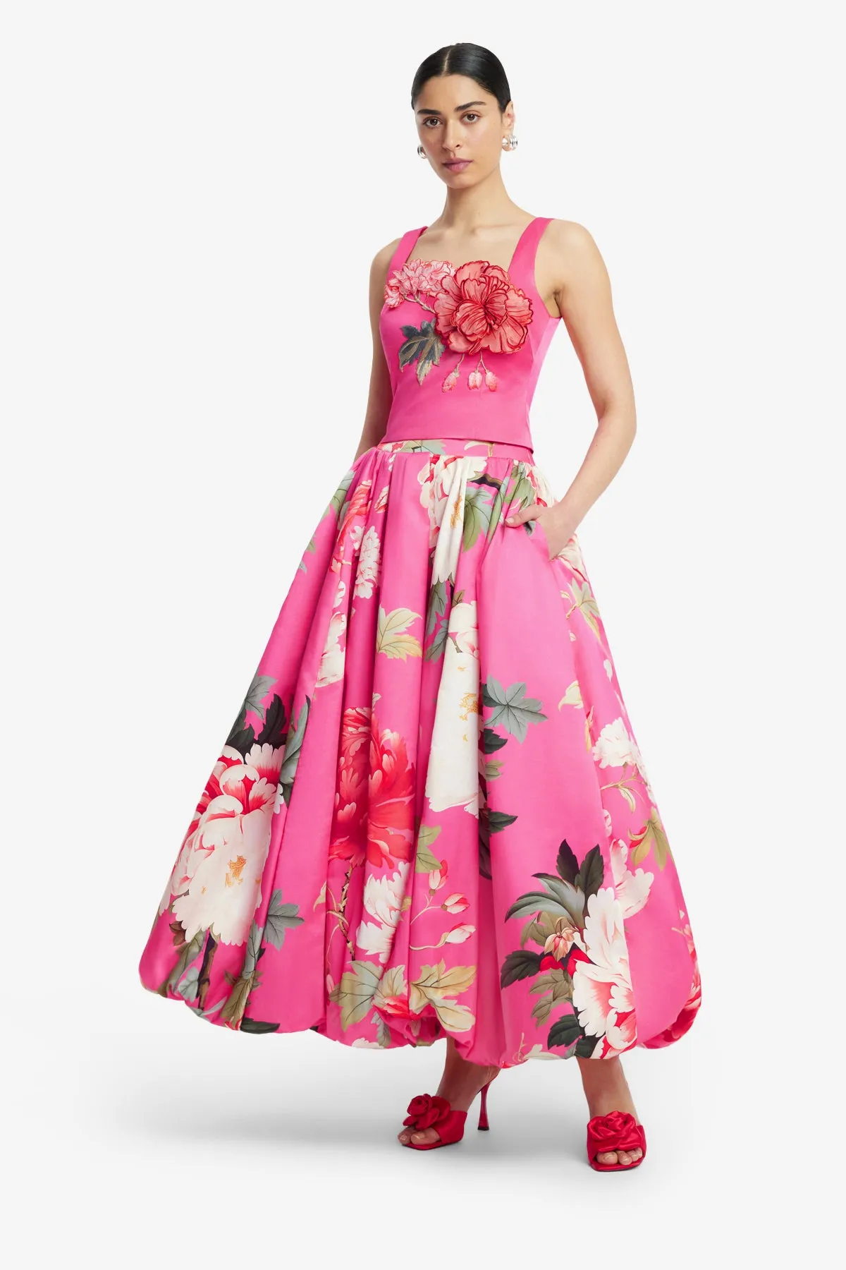 Victoria Puff Maxi Skirt - Peony Print in Fuchsia sold by LEO LIN product image thumbnail 4