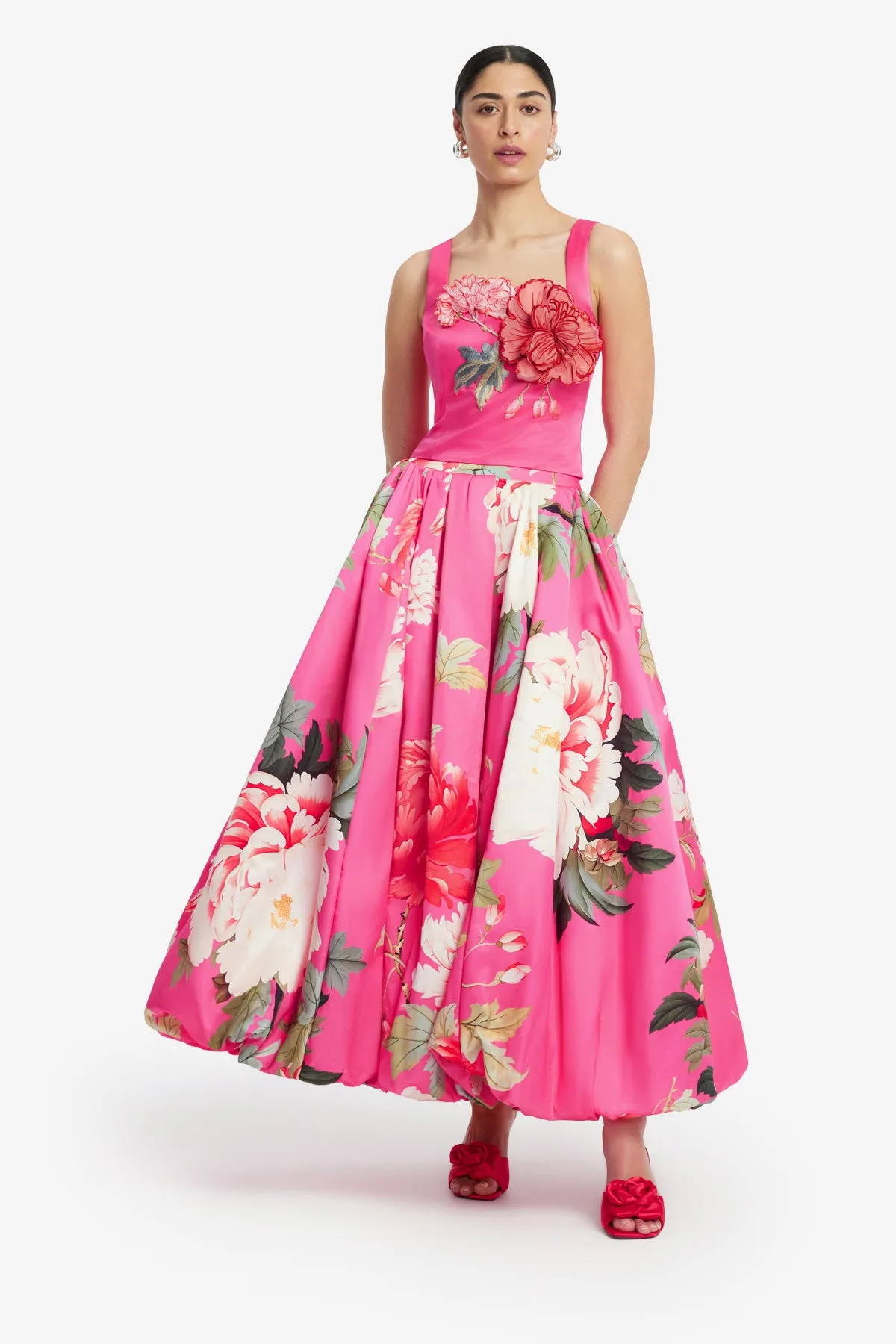 Victoria Puff Maxi Skirt - Peony Print in Fuchsia sold by LEO LIN product image thumbnail 3