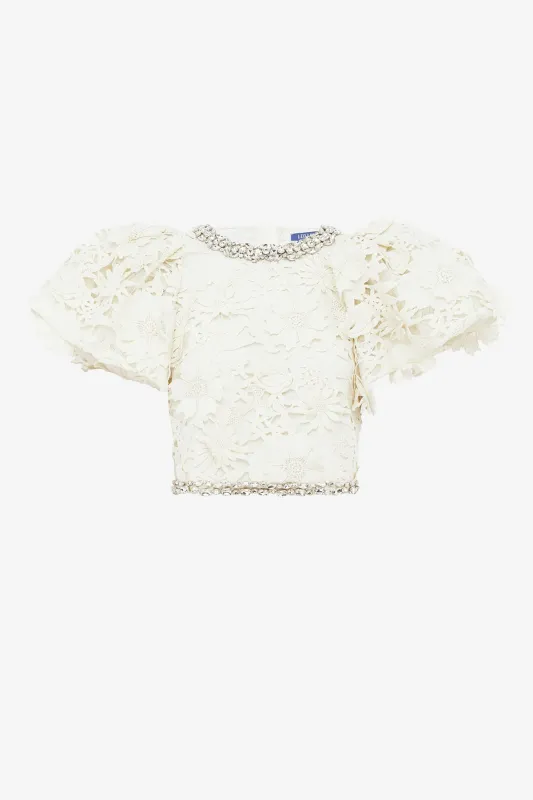 Lucia Embellished Lace Top - Snow made by LEO LIN
