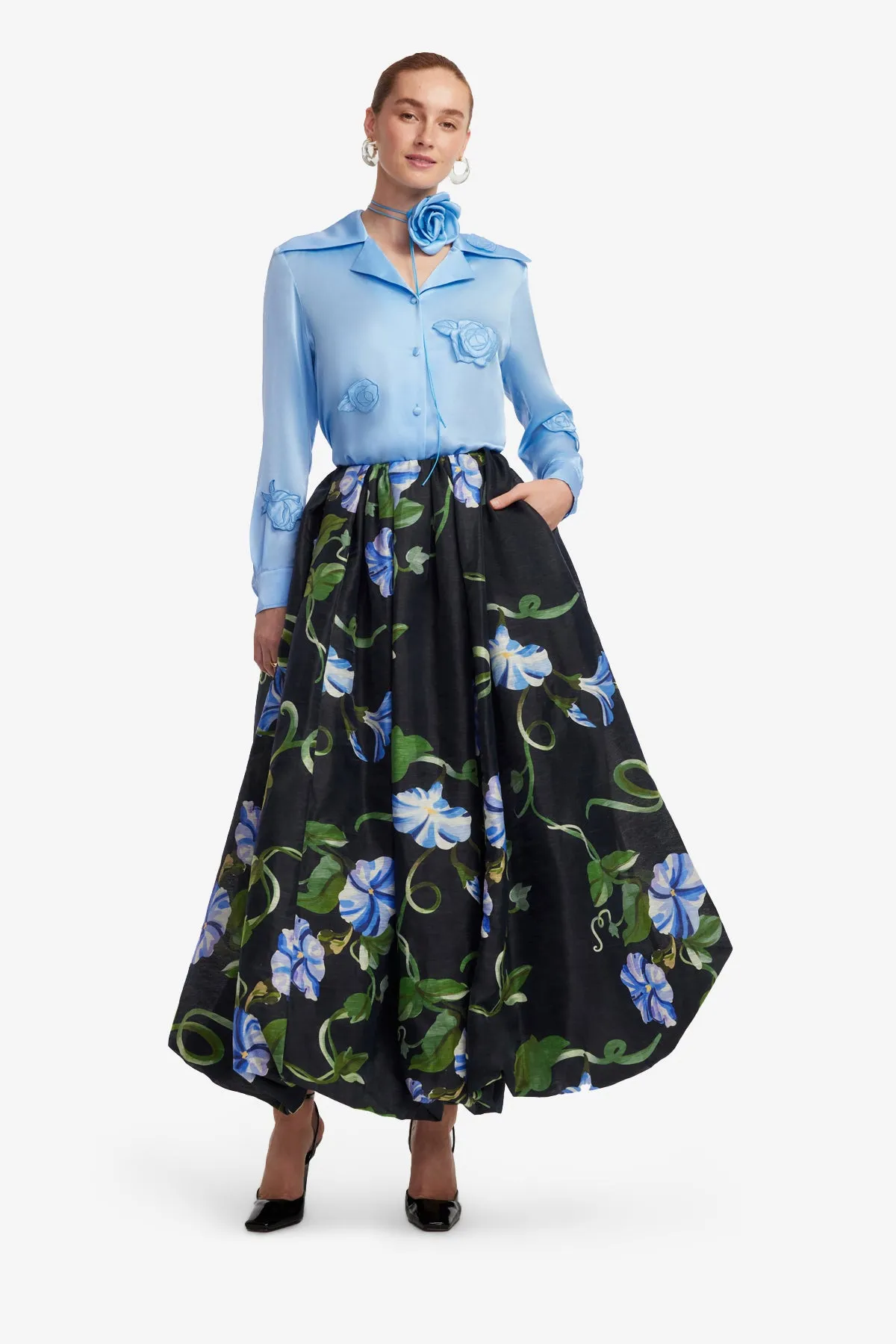 Victoria Puff Maxi Skirt - Vine Print in Ebony sold by LEO LIN product image thumbnail 3