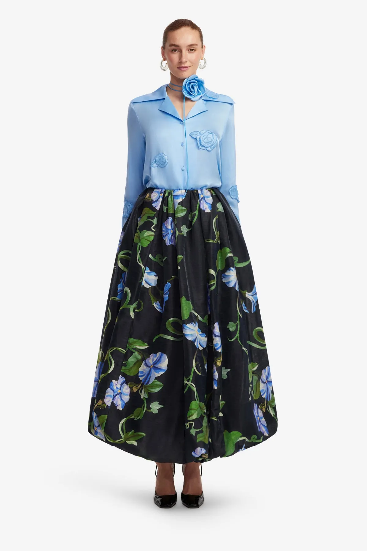 Victoria Puff Maxi Skirt - Vine Print in Ebony sold by LEO LIN product image thumbnail 2