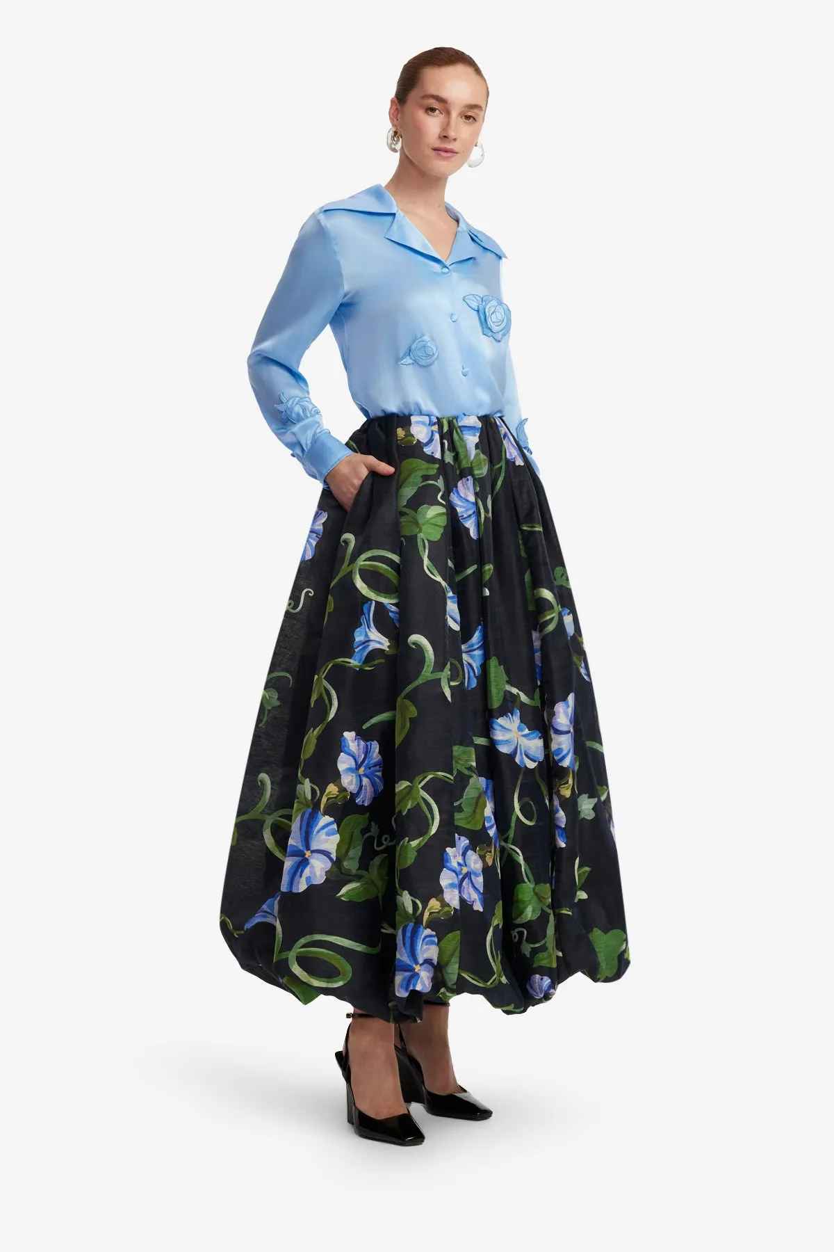 Victoria Puff Maxi Skirt - Vine Print in Ebony sold by LEO LIN product image thumbnail 4