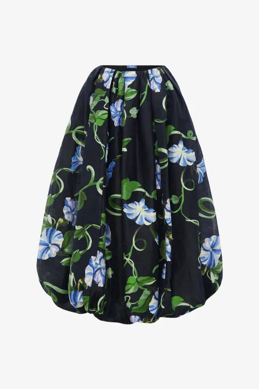 Victoria Puff Maxi Skirt - Vine Print in Ebony made by LEO LIN