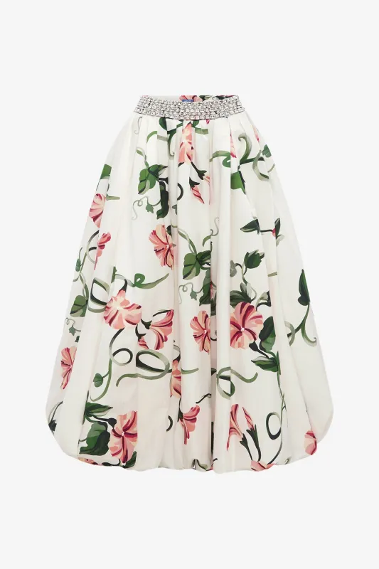 Victoria Embellished Puff Maxi Skirt - Vine Print in Snow made by LEO LIN