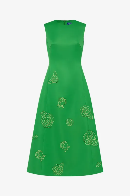 Cleo Appliqué Sleeveless Midi Dress - Verdant sold by LEO LIN
