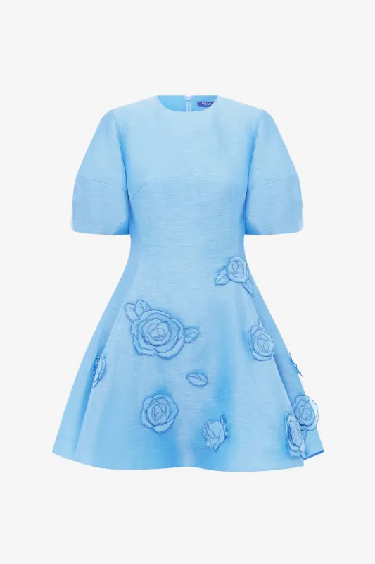 Simona Appliqué Mini Dress - Pastel Blue made by LEO LIN