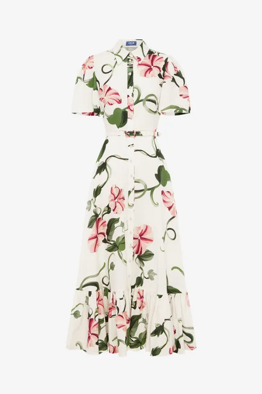 Becca Short Sleeve Midi Dress  - Vine Print in Snow made by LEO LIN