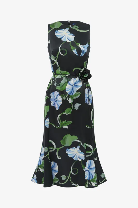 Olive Midi Dress - Vine Print in Ebony made by LEO LIN