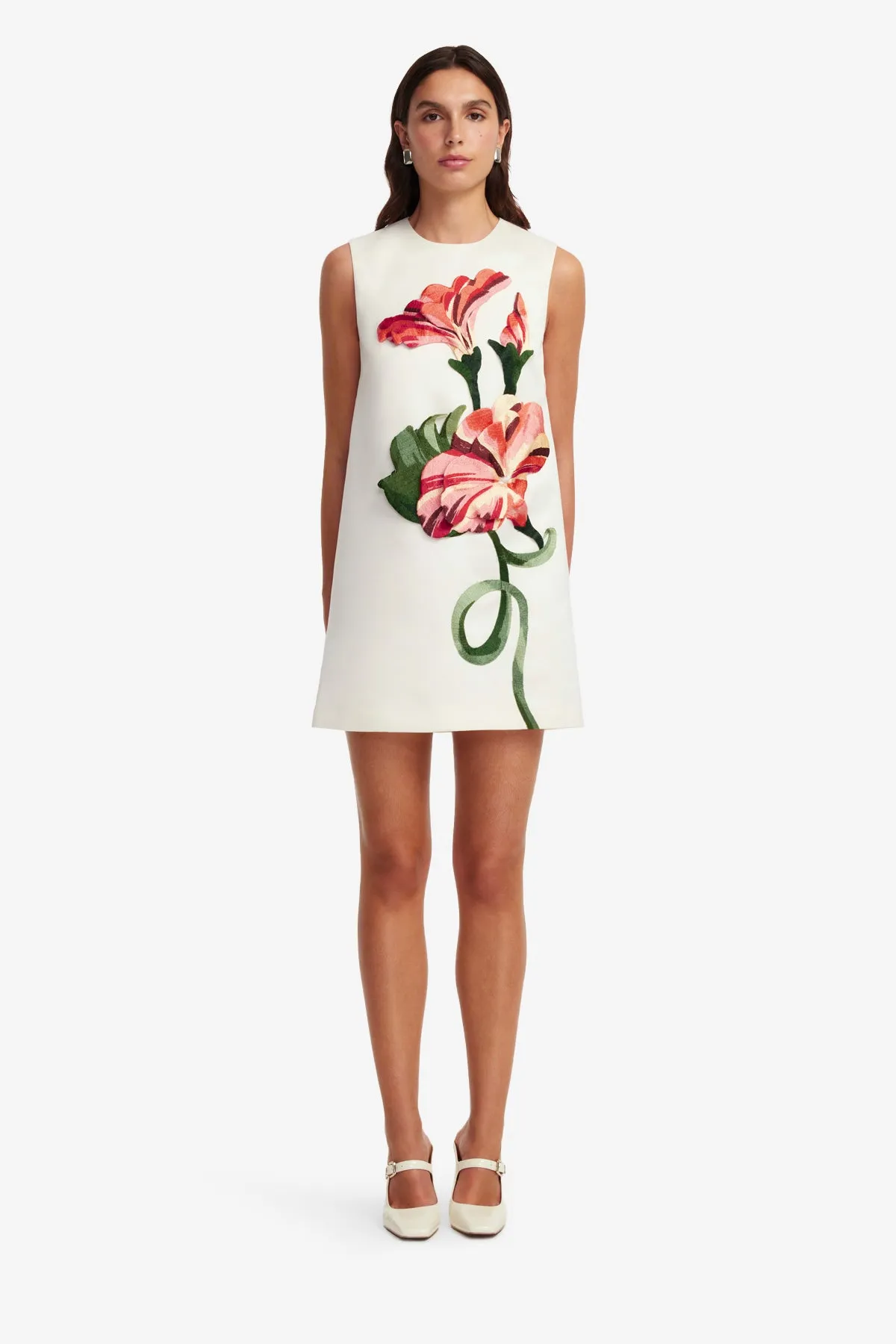 Yvonne Appliqué Floral Mini Dress - Vine Print in Snow sold by LEO LIN product image thumbnail 2