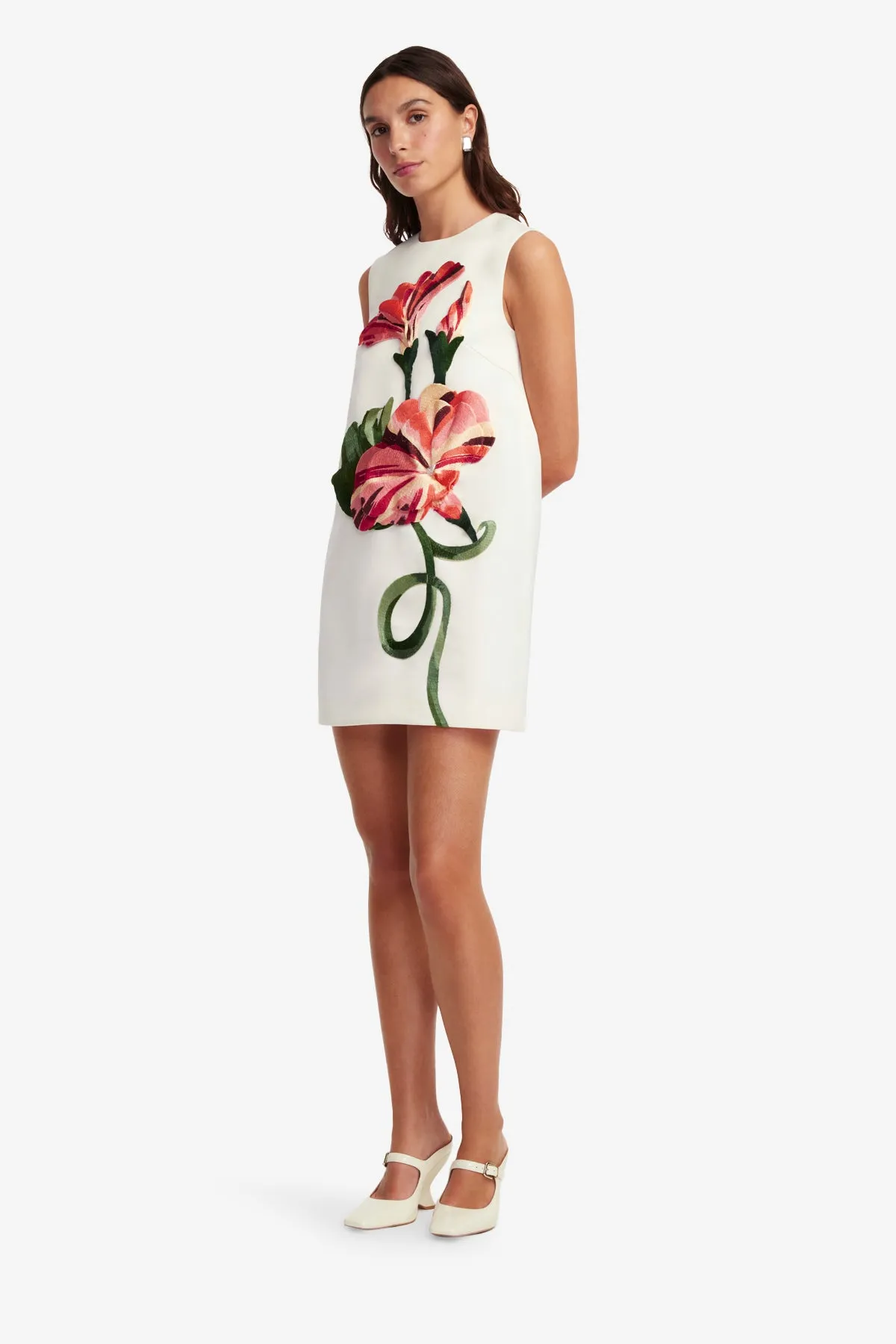 Yvonne Appliqué Floral Mini Dress - Vine Print in Snow sold by LEO LIN product image thumbnail 4