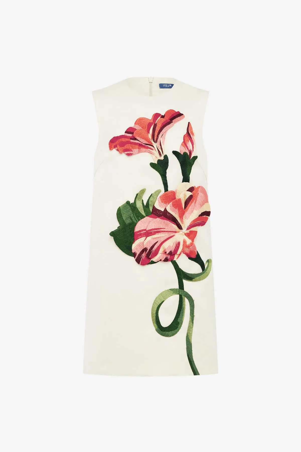 Yvonne Appliqué Floral Mini Dress - Vine Print in Snow sold by LEO LIN