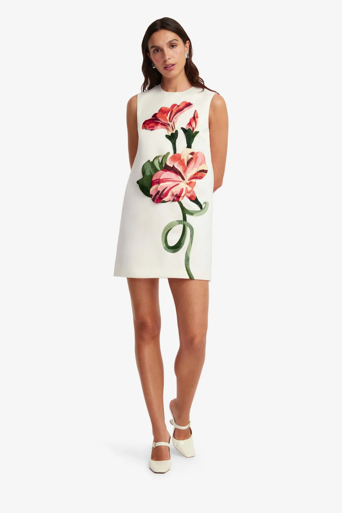 Yvonne Appliqué Floral Mini Dress - Vine Print in Snow sold by LEO LIN product image thumbnail 3