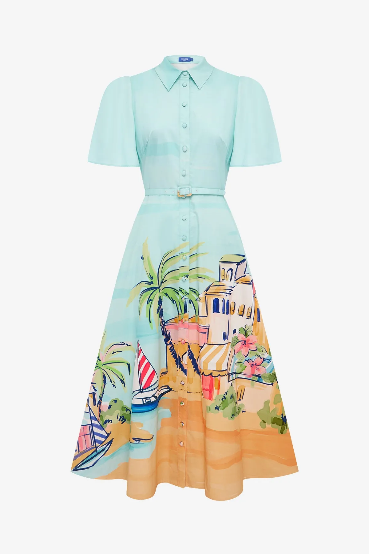 Bianca Short Sleeve Midi Dress - Voyage Print sold by LEO LIN