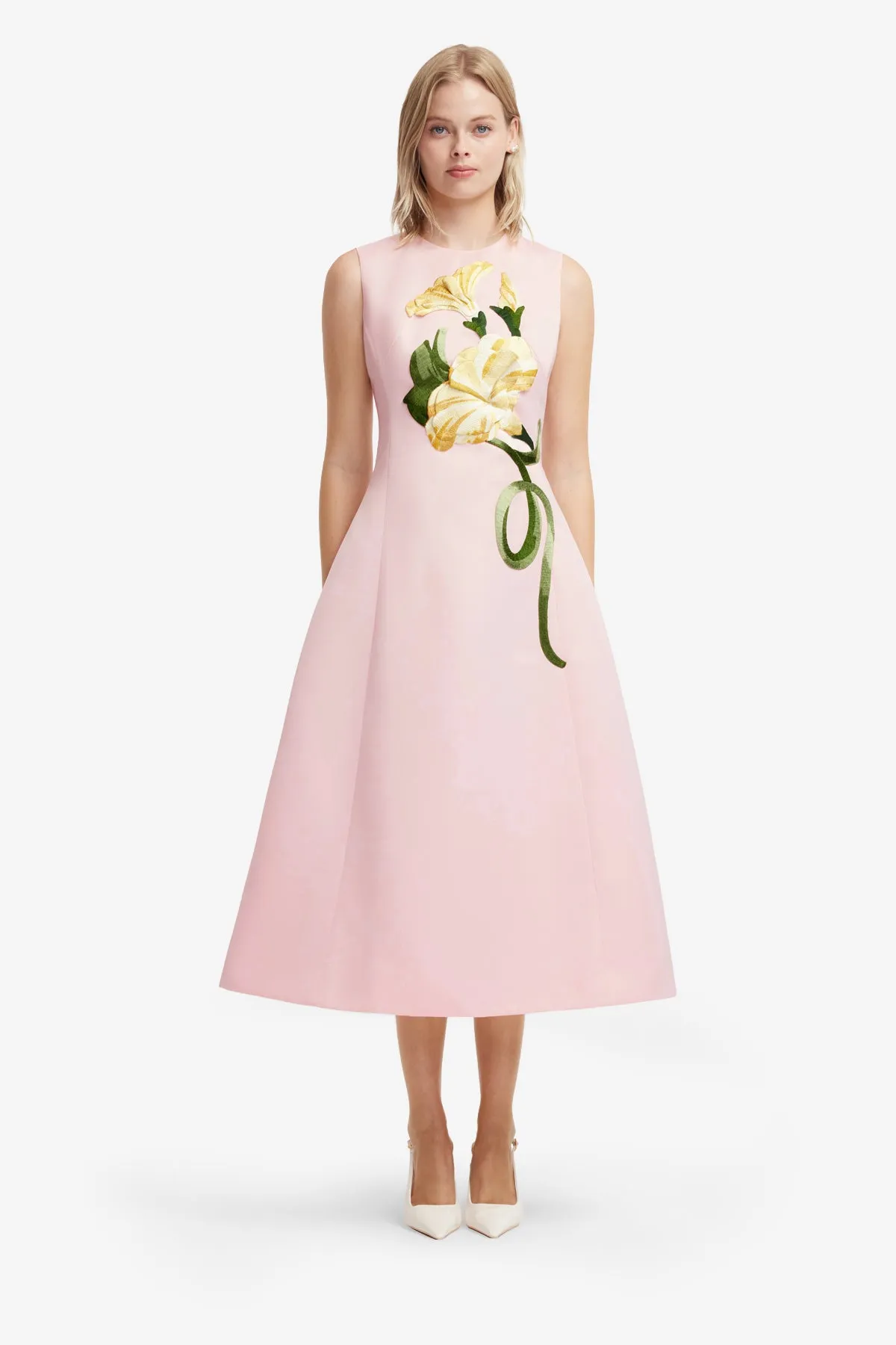 Cleo Appliqué Sleeveless Midi Dress - Vine Print in Pink sold by LEO LIN product image thumbnail 2