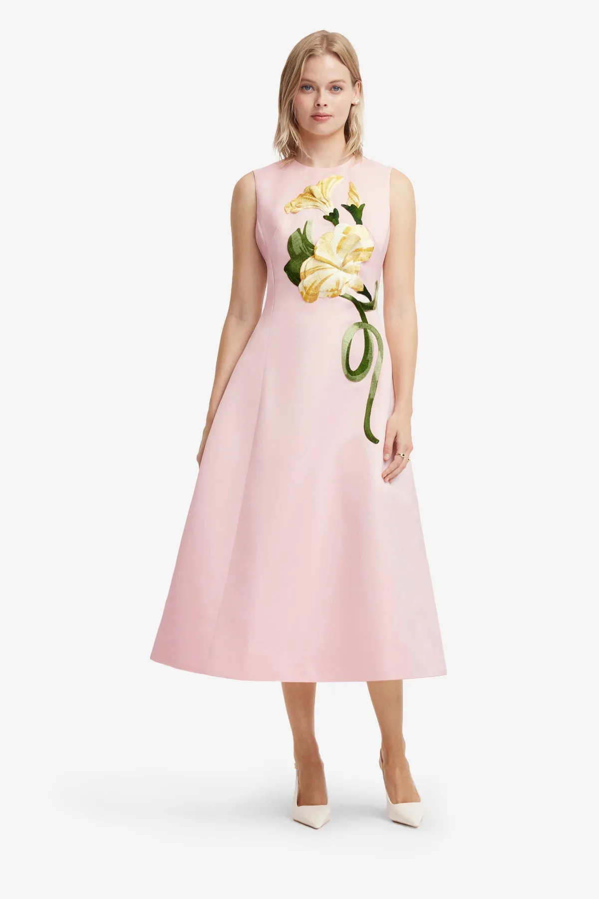 Cleo Appliqué Sleeveless Midi Dress - Vine Print in Pink sold by LEO LIN product image thumbnail 3