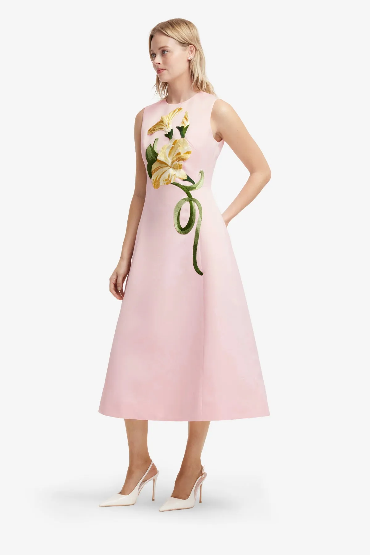Cleo Appliqué Sleeveless Midi Dress - Vine Print in Pink sold by LEO LIN product image thumbnail 4