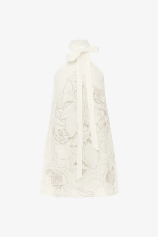 Lola Appliqué Halterneck Mini Dress - Snow made by LEO LIN