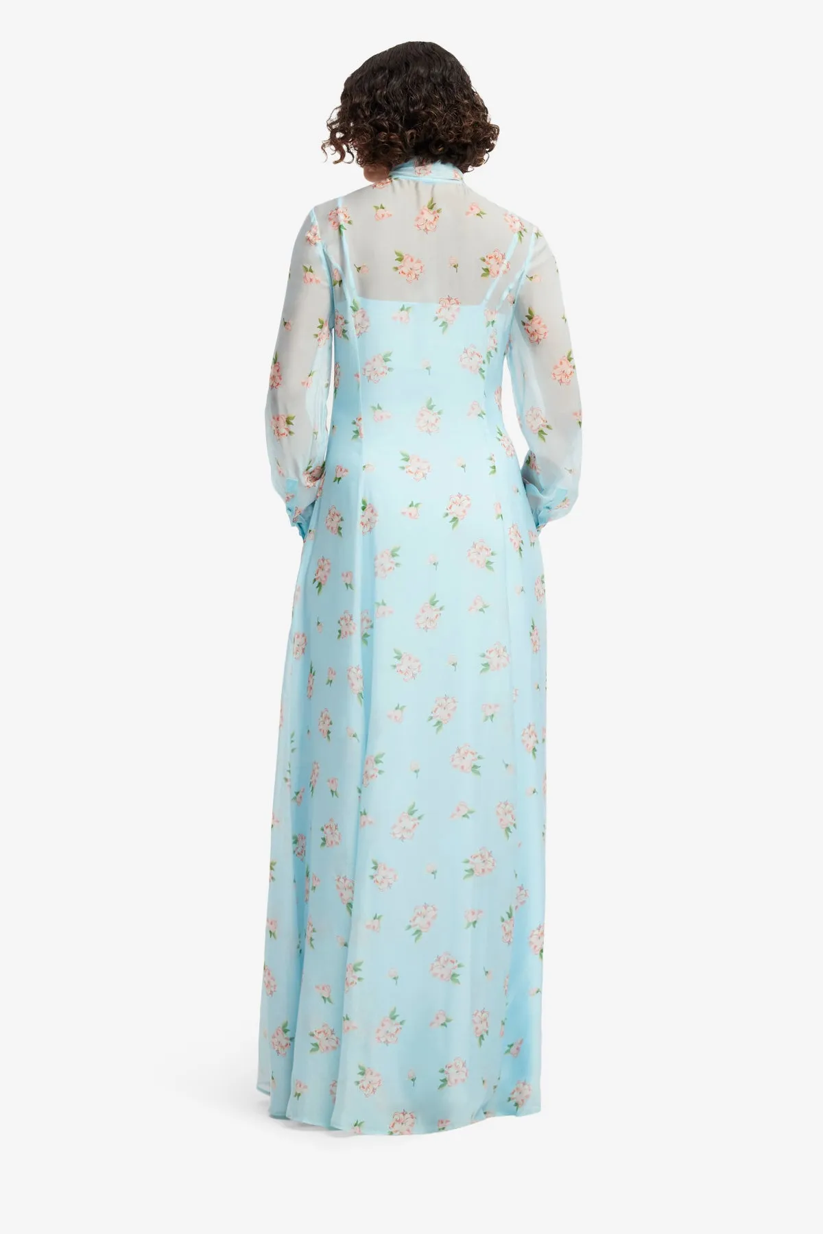 Lilith Tie Neck Maxi Dress - Ditsy Floral Print in Blue sold by LEO LIN product image thumbnail 5