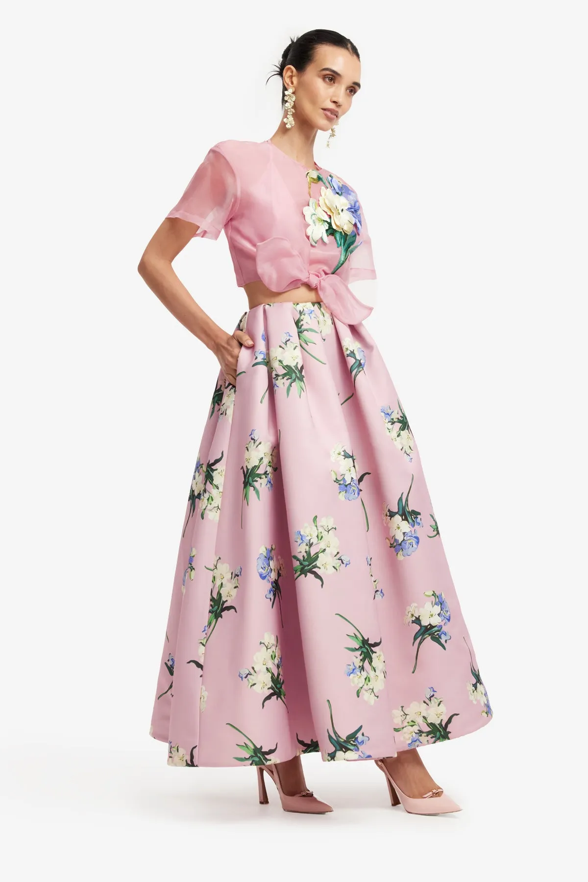 Victoria Puff Maxi Skirt - Bouquet Print in Pastel Pink sold by LEO LIN product image thumbnail 4