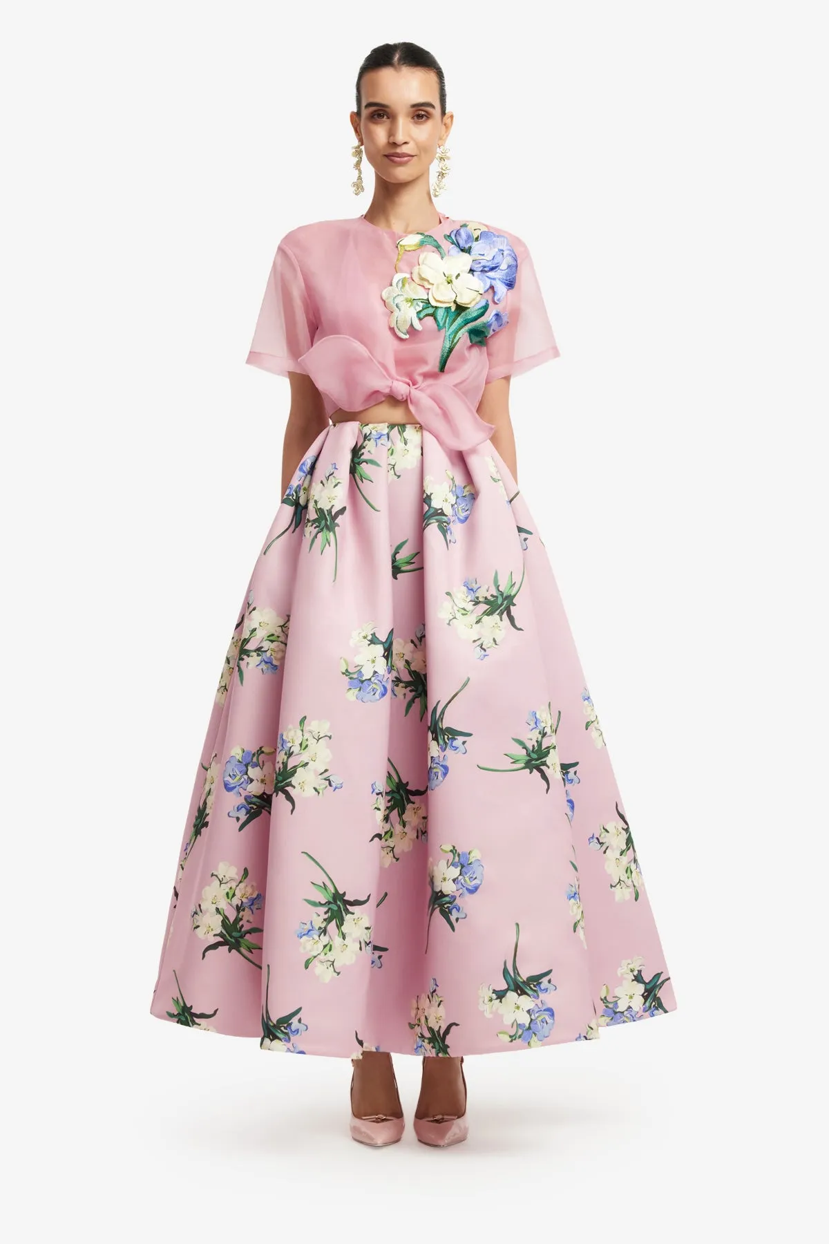 Victoria Puff Maxi Skirt - Bouquet Print in Pastel Pink sold by LEO LIN product image thumbnail 2