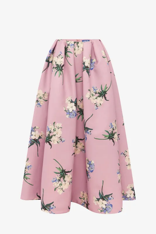 Victoria Puff Maxi Skirt - Bouquet Print in Pastel Pink made by LEO LIN