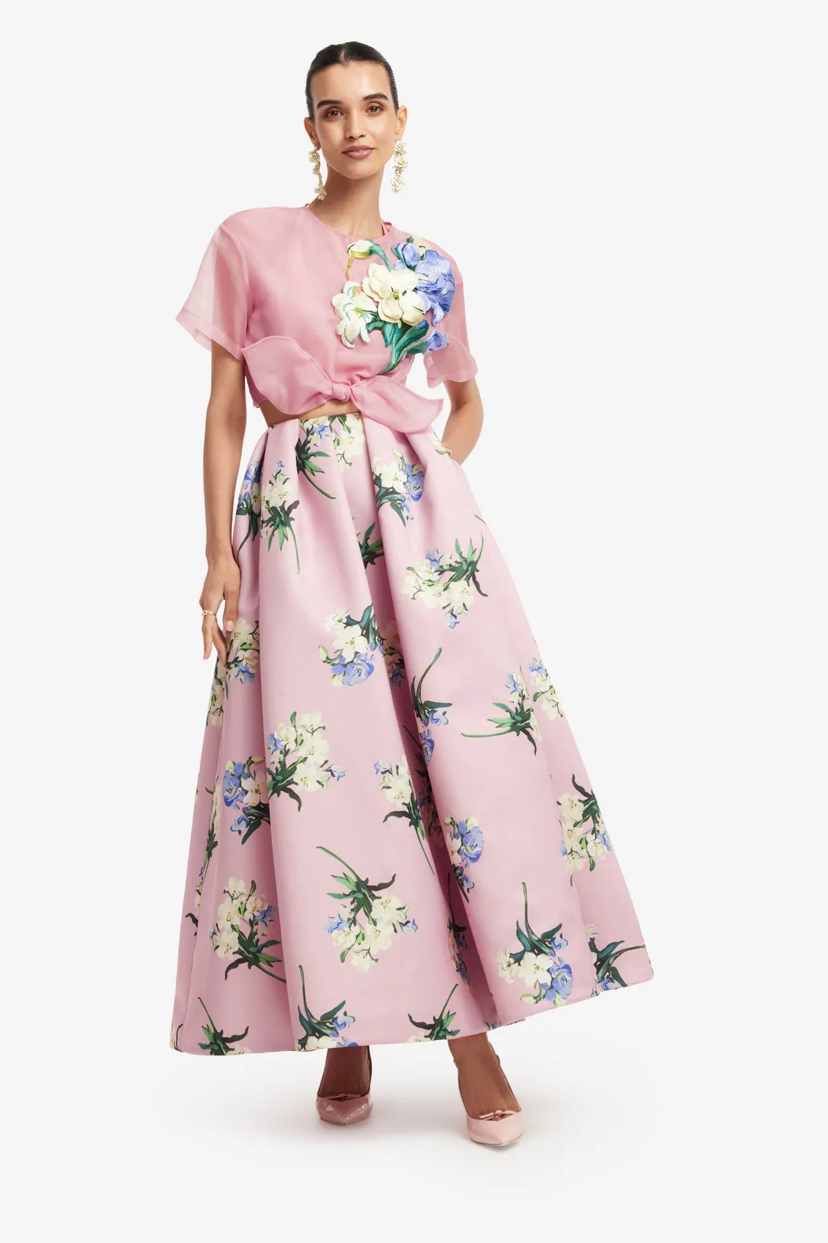 Victoria Puff Maxi Skirt - Bouquet Print in Pastel Pink sold by LEO LIN product image thumbnail 3