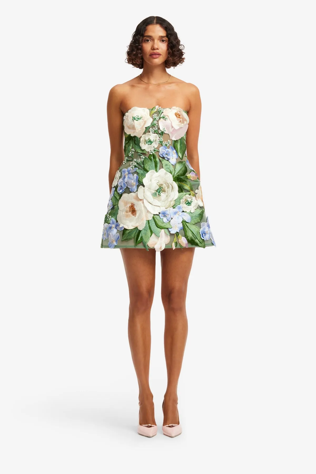 Roselle Floral Hand-Embroidered Bustier Mini Dress - Blossom sold by LEO LIN product image thumbnail 2