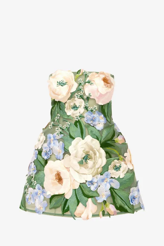 Roselle Floral Hand-Embroidered Bustier Mini Dress - Blossom made by LEO LIN