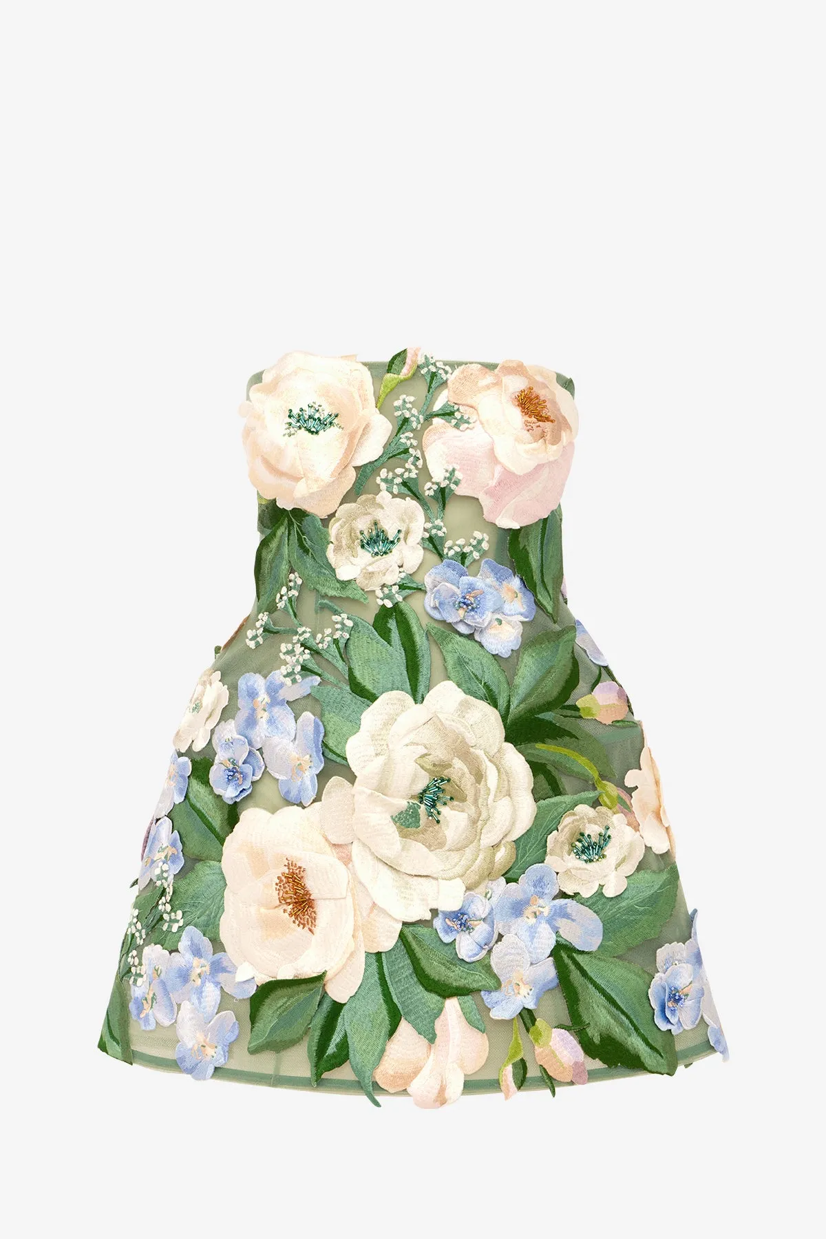 Roselle Floral Hand-Embroidered Bustier Mini Dress - Blossom sold by LEO LIN